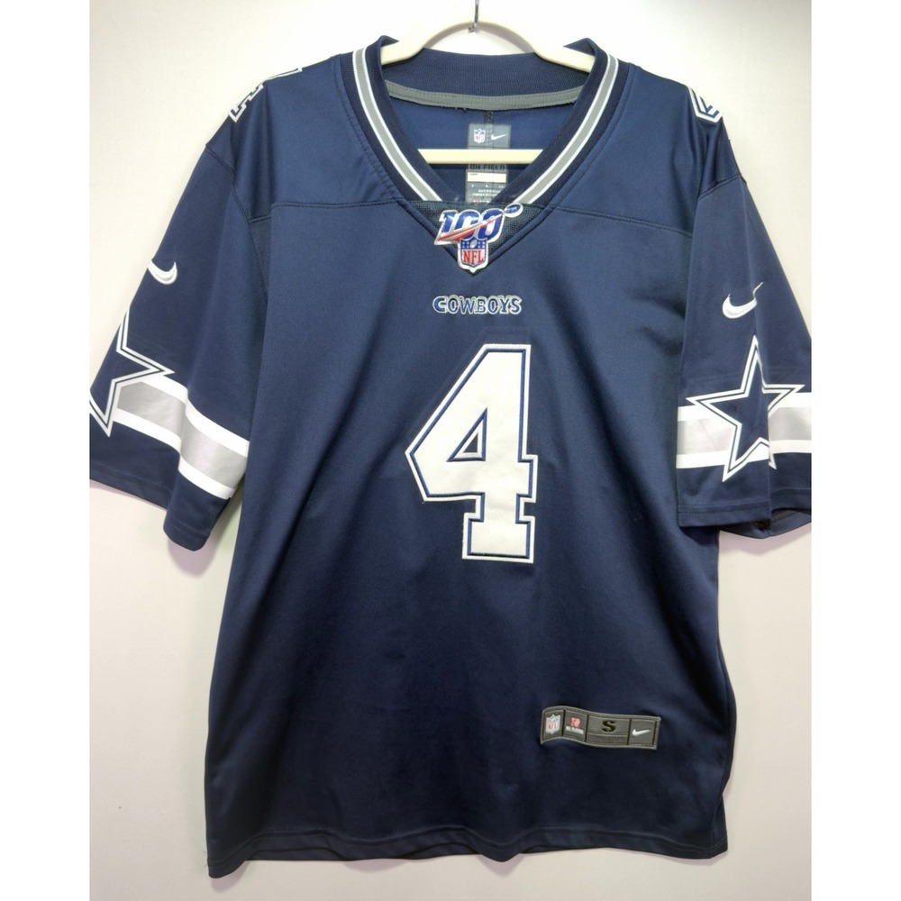 Nike Dak Prescott #4 Dallas Cowboys NFL 100 On Field Jersey Mens Small Navy